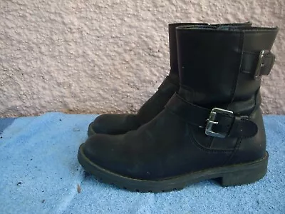 Wvs Black Vegan Leather & Lined Zip Up Buckle Long Ankle Boots-sz 38/7 Portugal • $35