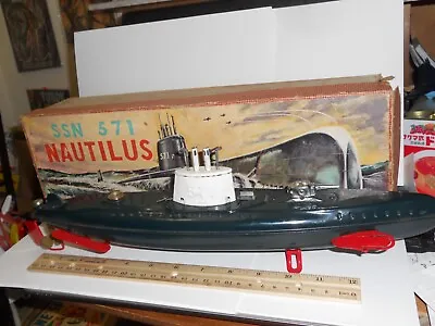 Vintage  Lrg  15 Inch Tin Submarine Marusan Japan Battery Ssn-571 Nautilus & Box • $169