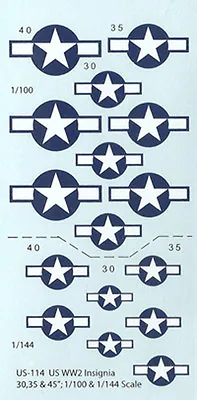 US-114 - WWII US Aircraft Insignia - 1/144-1/100 Decals • £2.95