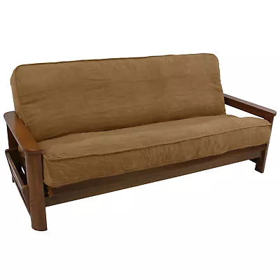 Solid Microsuede Double Corded 8 To 9-inch Full Futon Cover - Saddle Brown • $50.22