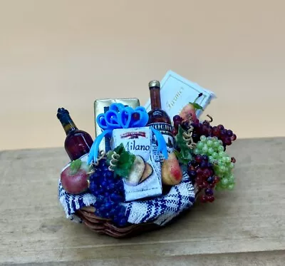 Artisan Janet Uyetake Wine Fruit And Chocolate Fancy Gift Basket Miniature 1:12 • $42.15