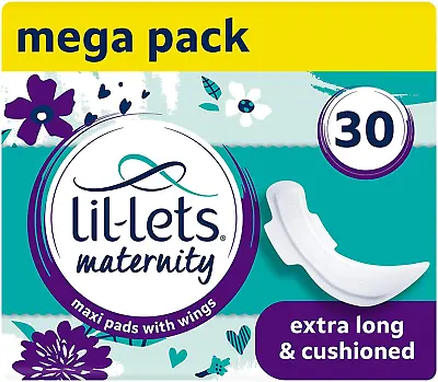 £8.12 • Buy Lil-Lets Maternity Pads | 30 X Extra Long Maxi Thick Pads With Wings | 3 Packs