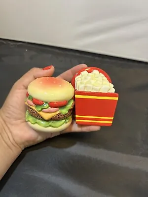 Burger & French Fries Ceramic Salt/Pepper Shakers-Berkeley Designs • $20