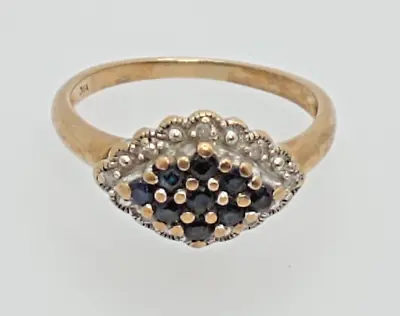 9ct Gold Ring Sapphire & Diamond Gemstones UK Ring Size N 1/2 - 9ct Yellow Gold • $354.97