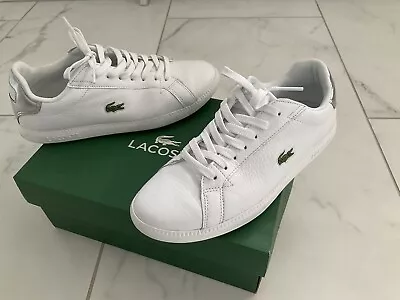 LACOSTE Graduate Women’s White & Silver Leather Low Top Trainers Size UK 4 (37) • £12.50