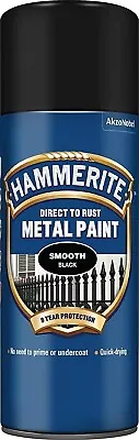 1 X Hammerite Smooth 400ml Black Direct To Rust Metal Spray Paint • £11.99