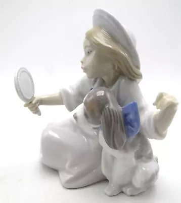 Retired Lladro Who's The Fairest? Figurine 5468G 5½in Girl Holding Mirror W Dog • $34.97