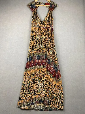 Tigerlily Dress Womens 8 Multicloured Boho 100% Silk Wrap Maxi Back Cut Out • $59.95