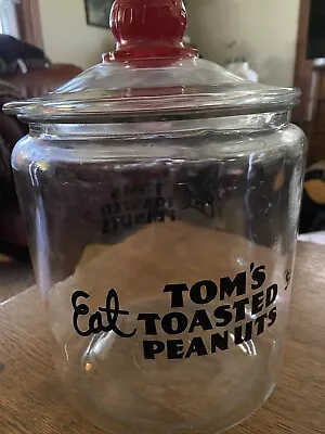 Vintage~Eat Tom's Toasted Peanuts Jar With Lid 5¢~FUN STUFF! • $75.55