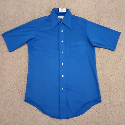 Van Heusen Shirt Mens Size 15 Blue Van Knit Polyester Short Sleeve Button Up VTG • $15.90