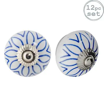 £17.99 • Buy Ceramic Door Knobs Cabinet Drawer Handle Set, Floral Design, Light Blue - X12