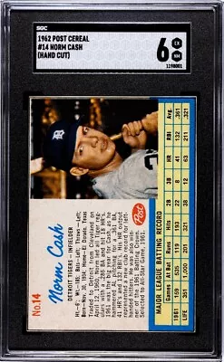 1962 Post #14 Norm Cash SGC 6 Graded Vintage Cereal Baseball Card *CgC605* • $2.47