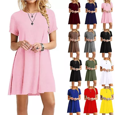 Womens Summer Short Sleeve T-Shirt Dress Casual Loose Tunic Mini Swing Dresses • $24.21