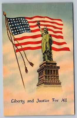 Statue Of Liberty Patriotic Postcard With U.S. Flag Vintage Americana • $4