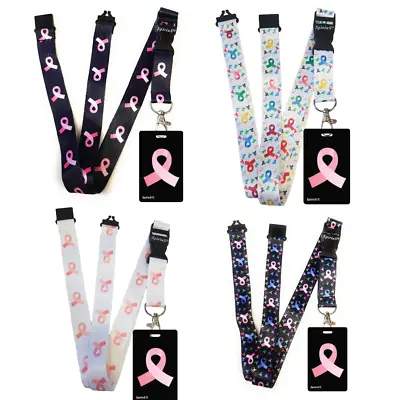 Breast Cancer Awareness Ribbon Lanyard Breakaway Safety Neck Strap + Card Holder • £6.99