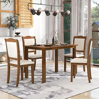 5-Piece Dining Table Set Wood Rectangular Kitchen Table W/ 4 Upholstered Chair • $259.99