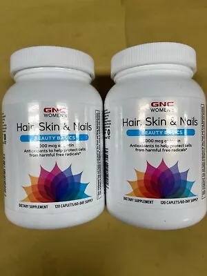 2 New GNC Women's Hair Skin & Nails Beauty Basics - 120 Caplets Each Bottle • $50