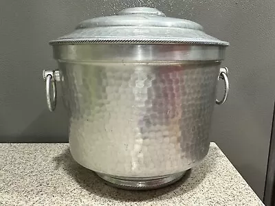 Vintage 1950's Hammered Aluminum Ice Bucket Made In Italy By Nasco Lid & Handles • $18