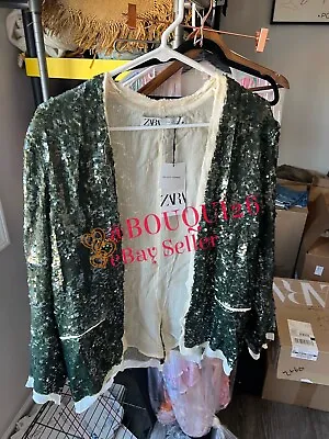 Zara New Woman Zw Collection Sequin Blazer Green All Sizes Ref: 3736/319 • $139