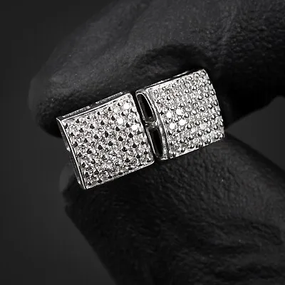 Men's 0.28Ct Natural Diamond 3D Square 10K White Gold Stud Earrings • £290.22