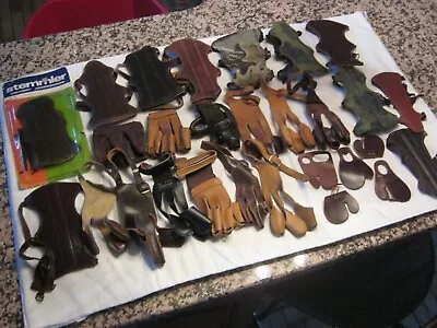 Vintage Archery: 28 Pieces Finger Tabs & Arm Guards Great Collection Must See • $54.99