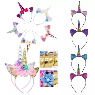 $6.27 • Buy 3Types Unicorn Horn Flower Headband Fancy Halloween Kids Adult Party Gift