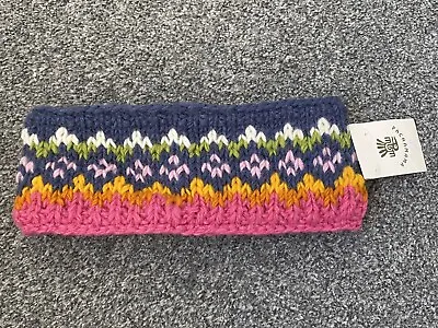 PACHAMAMA Headband Head Warmer Clifden Fair Isle Denim Wool Fleece Pink Blue New • £14