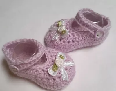 Mauve/bow Adjustable Strap Newborn Reborn Baby Booties/shoes 0000 7 Cm • $4.50