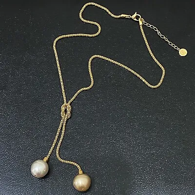 MAJORICA 18K Gold-plated Sterling Silver Love Knot 14mm Pearl Lariat Necklace • $149.98