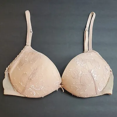 Malizia La Perla Womens Padded Lace Demi Bra Size 32A Beige Underwire Adjustable • $69.98