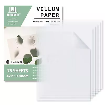 TEETOOKEA 75 Sheets Translucent Vellum Paper 8.5x11 Inches Transparent  • $15.60