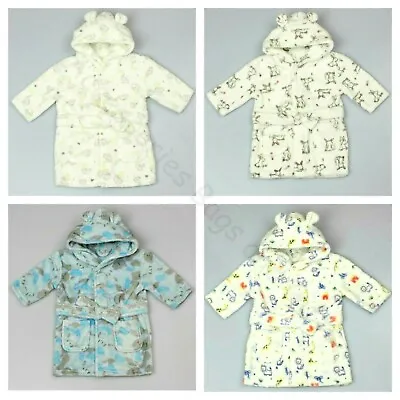 Baby Dressing Gown Hooded With Ears Rainbow Elephant Bunny Teddy Jungle 0-24 Mth • £9.95