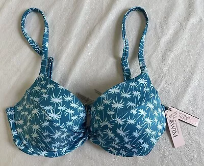 Victoria Secret 32D Push Up Bikini Top Teal Palm Print NWT Swimsuit • $24.99