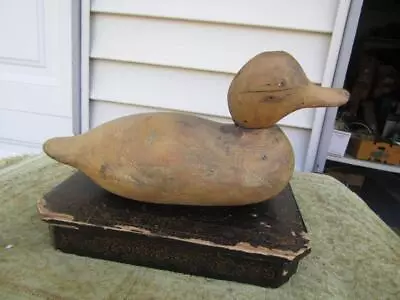 Decoy Carved Wood Duck Vintage Signed W R Unpainted Glass Eyes 14  Long Used • $25