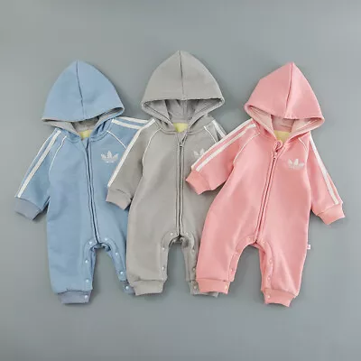 Top Baby Newborn Toddller Boys Girls Winter Warm HOODED Romper Bodysuit Outfit • £10.99