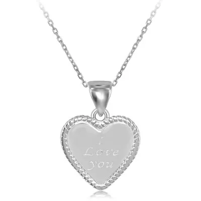 Sterling Silver Rope Border Heart  I Love You  Pendant  W/Chain • $58