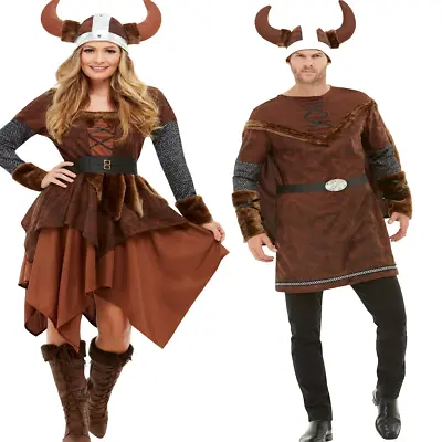 Adults Viking Barbarian Mens Ladies Costume Medieval Warrior Fancy Dress Outfit • £34.99