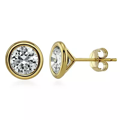 1 Ct. White Sapphire Round Bezel  Stud Earrings 14k Yellow Gold - BLOWOUT Price! • $43.20