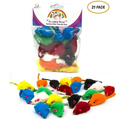 20 Rainbow Mice With Catnip & Rattle Sound Made Of Real Rabbit Fur Cat Toy Mouse • $14.99