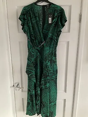 AX PARIS Green Print Wrap Dress Size 14 BNWT • £29.99