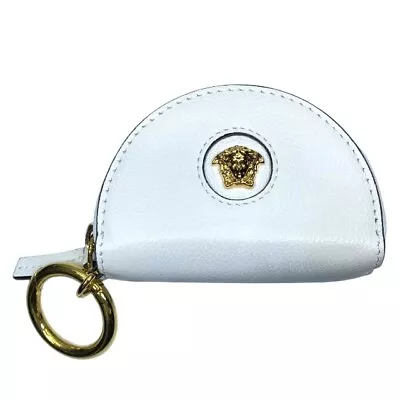 Unused VERSACE Versace Medusa Coin Case Pouch Charm Bag Charm Logo Leather White • $296.54