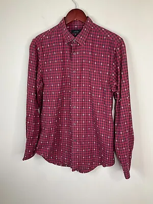 ZARA Shirt Man Size Medium Multicolor Red Plaid Button Up Slim Fit Long Sleeve • $14.97