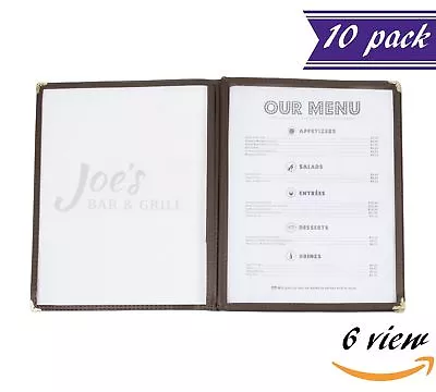 (10 Pack) 3 Page Book Fold Menu Covers Brown 6 View 8.5 X 11-inches Insert • $67.88