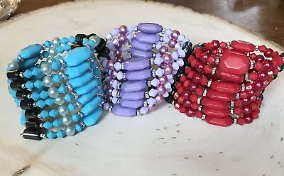 Therapeutic Magnetic Hematite Bead Wrap Bracelet Necklace Red Blue Purple Pearl • $14.95