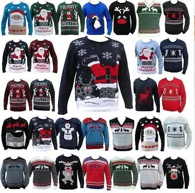 New Unisex Men Women Santa Xmas Christmas Novelty Fairisle Jumper Sweater • £12.99