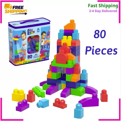 MEGA BLOKS Big Building Bag Toy Block Set (80 Blocks) Blue For Child 1Y+ • $15.03