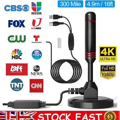 300 Miles HD TV Digital TV Antenna Booster Indoor Outdoor Aerial W/Magnetic Base • £11.39