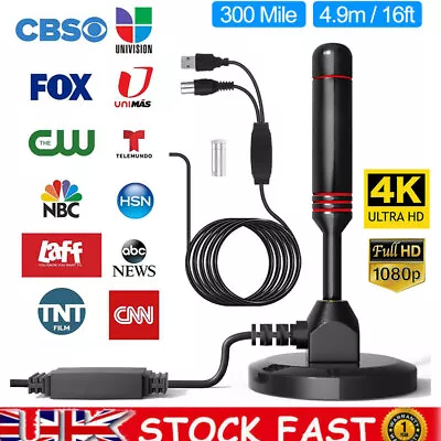 300 Miles HD TV Digital TV Antenna Booster Indoor Outdoor Aerial W/Magnetic Base • £11.99