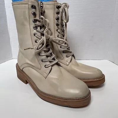 Vintage Foundry Co. Morgan Off White Leather Combat Boots Women 9 Mid Calf Zip • $49.90