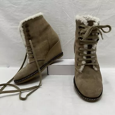 J Crew Womens 6 Macalister Wedge Shearling Winter Boots 55817 Tan Made In Italy • $18.74